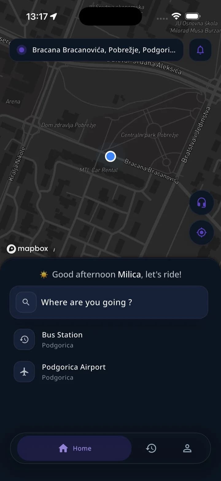 MonteGO home screen — where are you going?